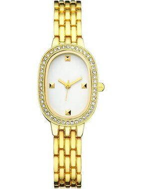 Women's Gold Analog Quartz Steel Dainty Rectangle Waterproof Ovel Wrist Watch